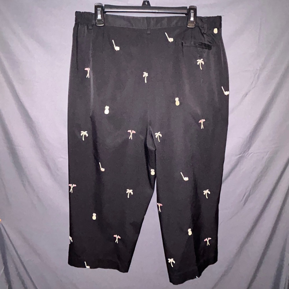 Coral Bay Golf Womens Black Embroidered Palm Tree Pineapple Golf Pants Size 16 - Picture 7 of 8